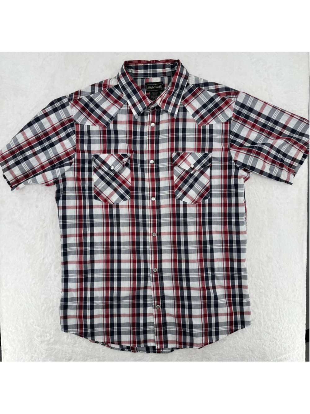 Vintage High Noon Western Shirt Plaid Pearl Snaps Short Sleeves Men’s Size Large